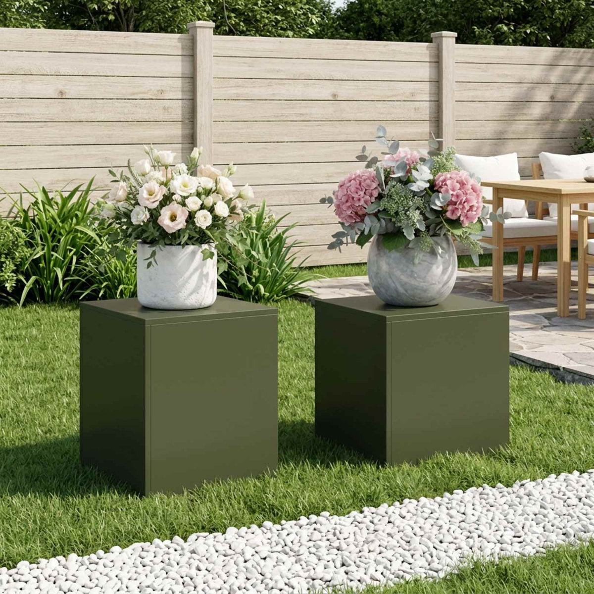 vidaXL Plant Stand 2 pcs Olive Green 40 x 40 x 40 cm Steel