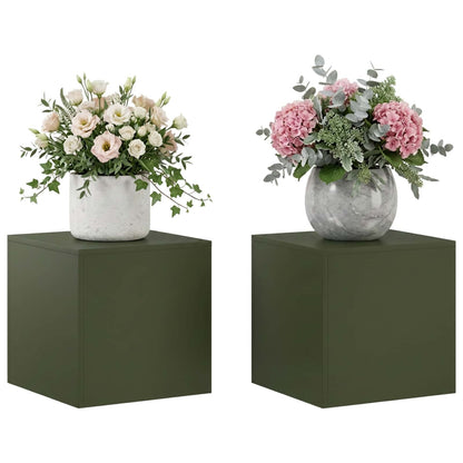 vidaXL Plant Stand 2 pcs Olive Green 40 x 40 x 40 cm Steel