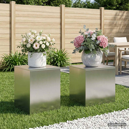 vidaXL Plant Stand 2 pcs Silver 40 x 40 x 40 cm Steel