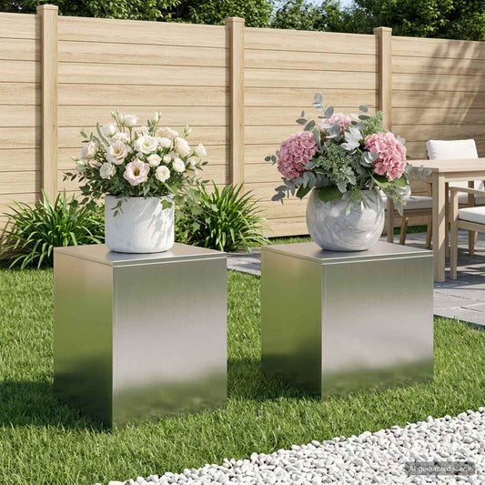 vidaXL Plant Stand 2 pcs Silver 40 x 40 x 40 cm Steel