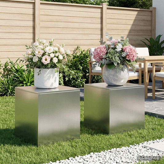 vidaXL Plant Stand 2 pcs Silver 40 x 40 x 40 cm Stainless Steel