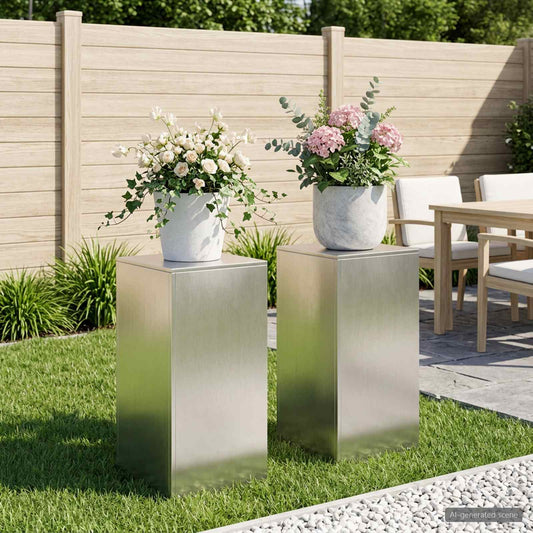 vidaXL Plant Stand 2 pcs Silver 40 x 40 x 80 cm Steel