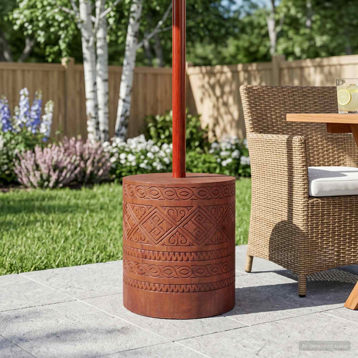 vidaXL Parasol Base 21 kg Brown Solid Mahogany Wood Hand Carved