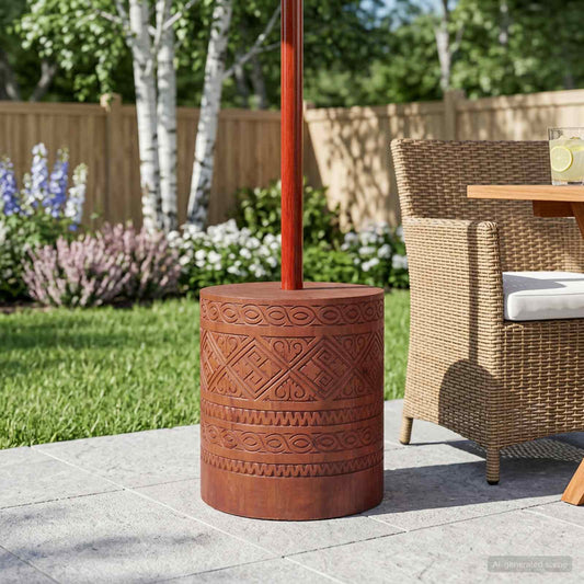 vidaXL Parasol Base 21 kg Brown Solid Mahogany Wood Hand Carved