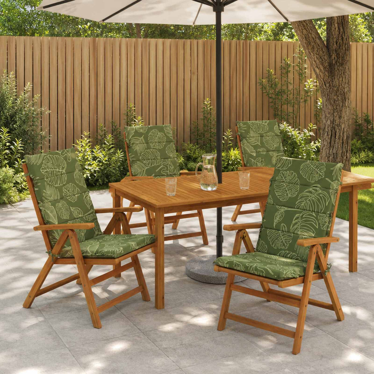 vidaXL High Back Chair Cushion GEMERT 4 pcs 100% Polyester Leaf Design