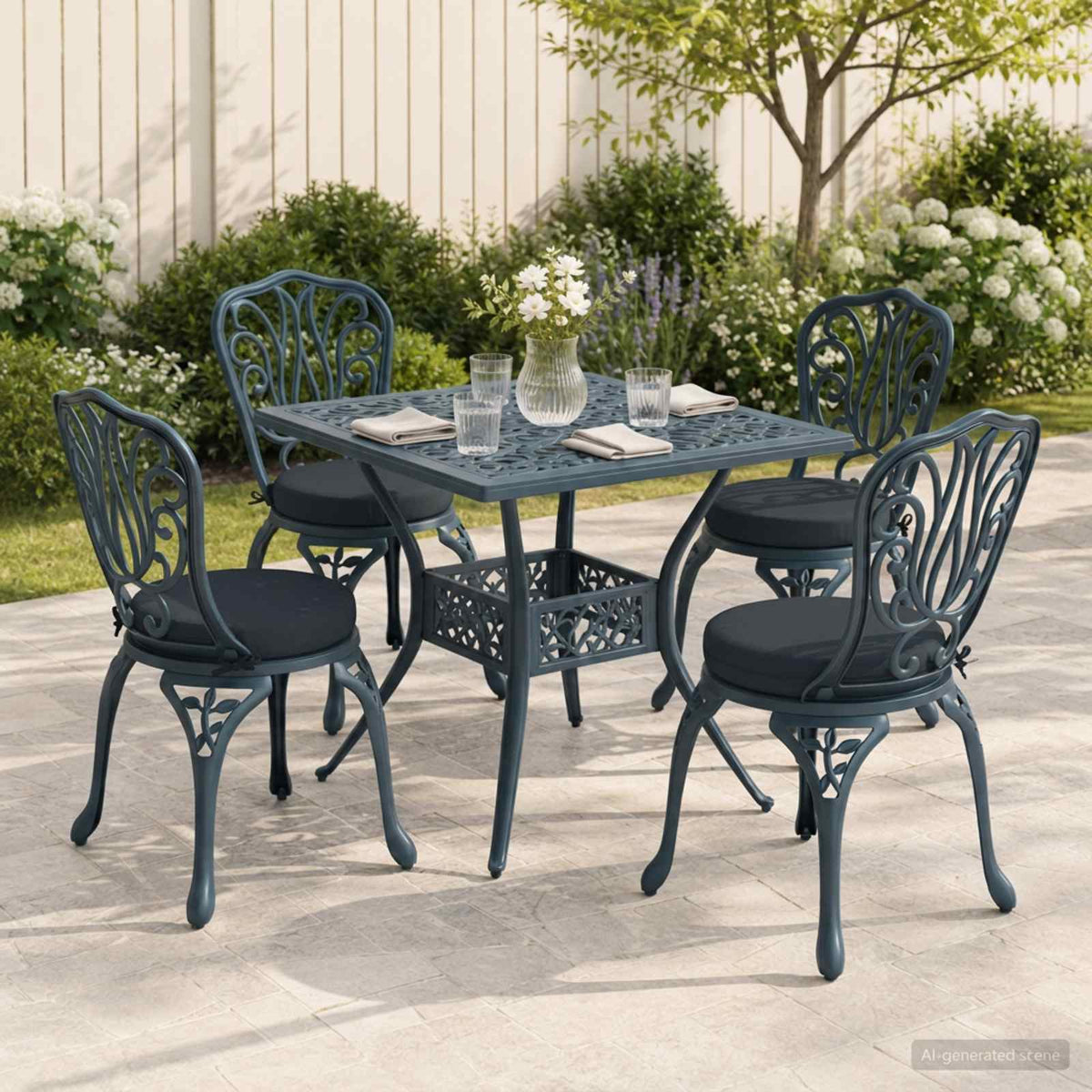 vidaXL Seat Cushions SOEST 4 pcs 100% Polyester Dark Blue Ø 40 x 7 cm