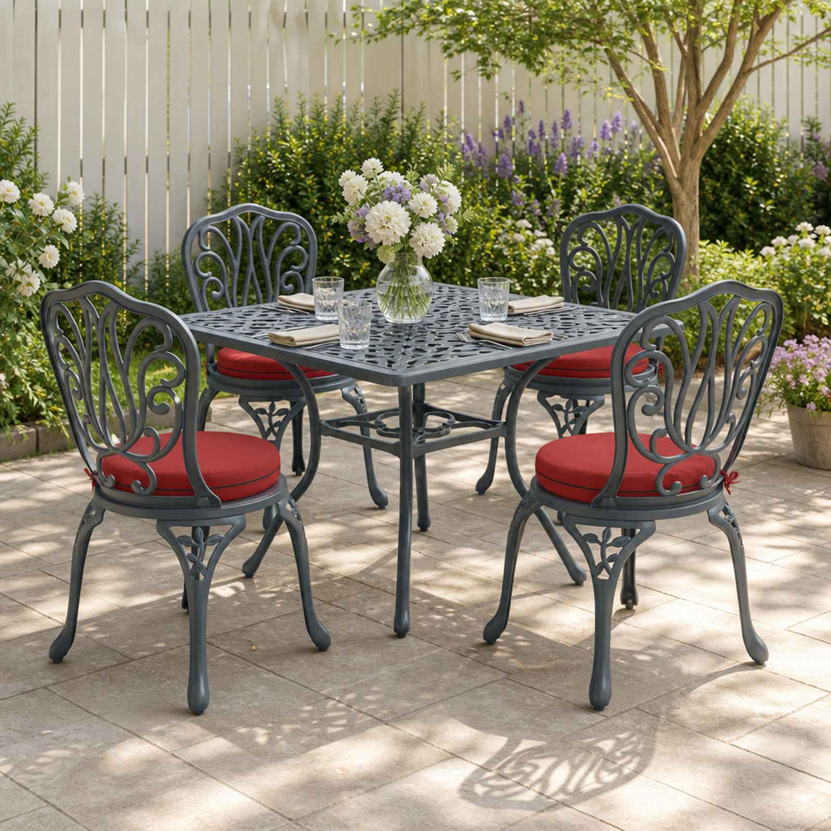 vidaXL Seat Cushions SOEST 4 pcs 100% Polyester Wine Red Ø 40 x 7 cm
