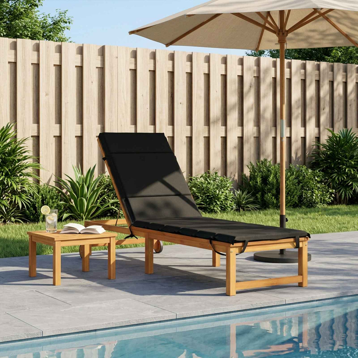 vidaXL Sunlounger Cushion GEMERT 100% Polyester Black 200 x 55 x 3 cm