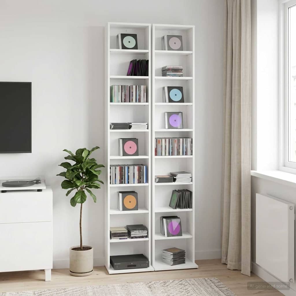 vidaXL CD Cabinet 2 pcs White 33 x 23.5 x 175 cm Engineered Wood