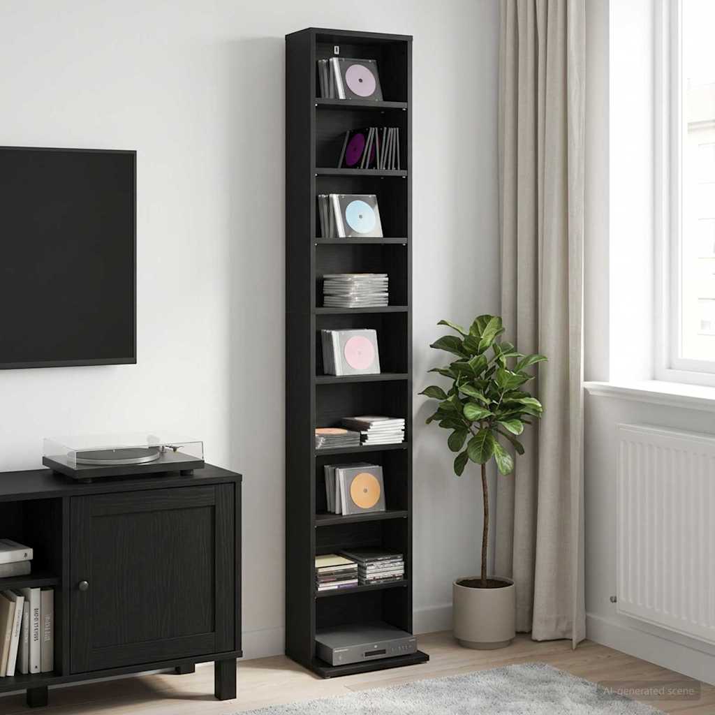 vidaXL CD Cabinet Black Oak 33 x 23.5 x 175 cm Engineered Wood
