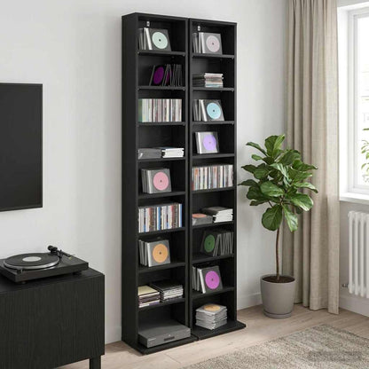 vidaXL CD Cabinet 2 pcs Black Oak 33 x 23.5 x 175 cm Engineered Wood