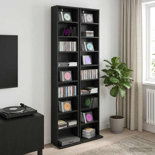 vidaXL CD Cabinet 2 pcs Black Oak 33 x 23.5 x 175 cm Engineered Wood