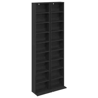 vidaXL CD Cabinet 2 pcs Black Oak 33 x 23.5 x 175 cm Engineered Wood