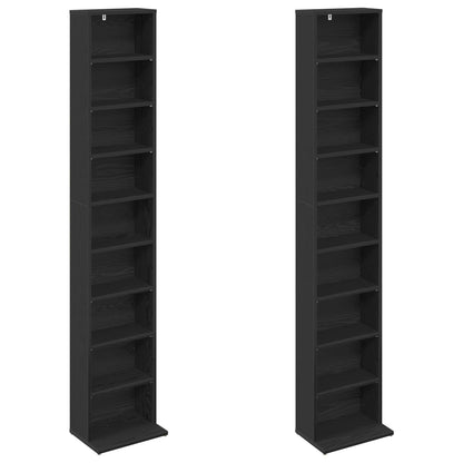 vidaXL CD Cabinet 2 pcs Black Oak 33 x 23.5 x 175 cm Engineered Wood