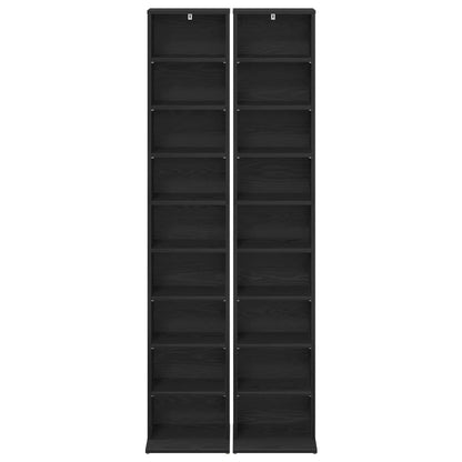 vidaXL CD Cabinet 2 pcs Black Oak 33 x 23.5 x 175 cm Engineered Wood