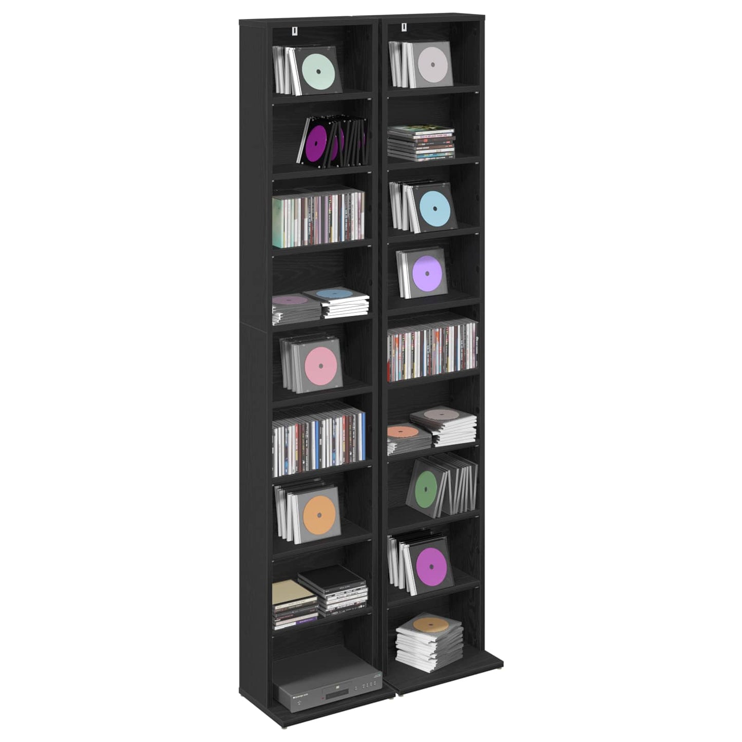 vidaXL CD Cabinet 2 pcs Black Oak 33 x 23.5 x 175 cm Engineered Wood