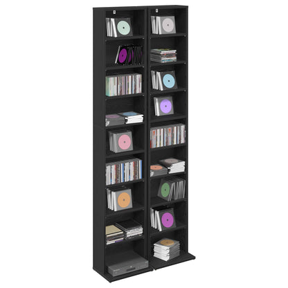 vidaXL CD Cabinet 2 pcs Black Oak 33 x 23.5 x 175 cm Engineered Wood