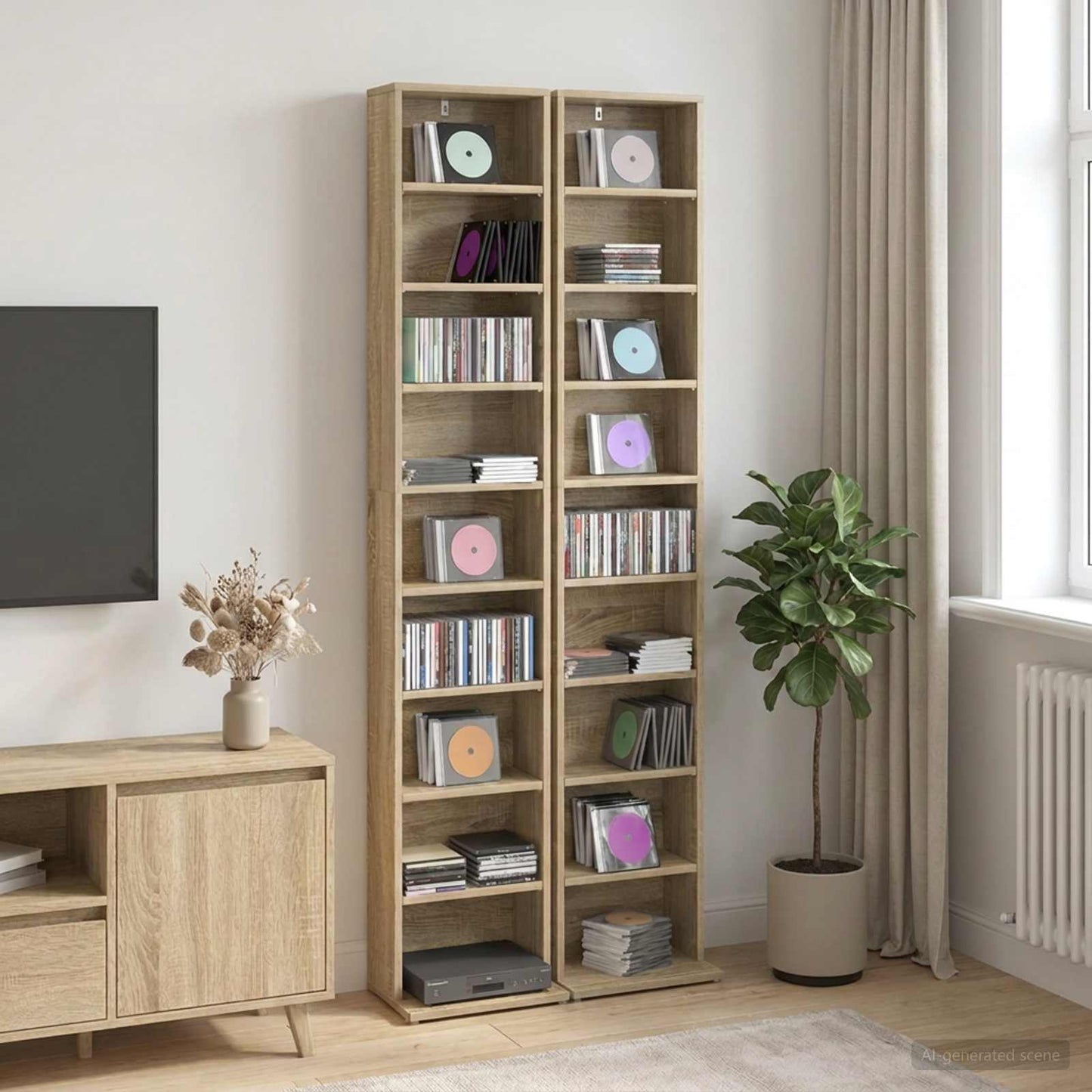 vidaXL CD Cabinet 2 pcs Sonoma Oak 33 x 23.5 x 175 cm Engineered Wood