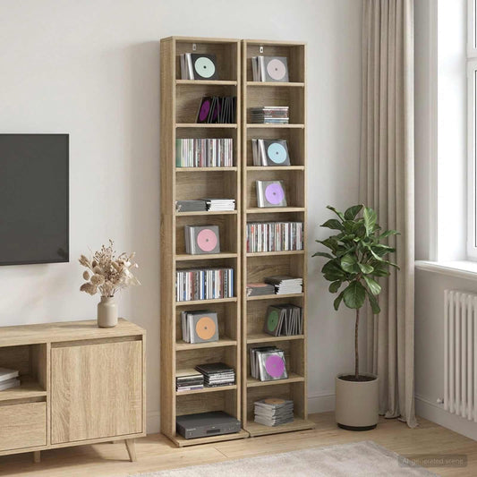 vidaXL CD Cabinet 2 pcs Sonoma Oak 33 x 23.5 x 175 cm Engineered Wood