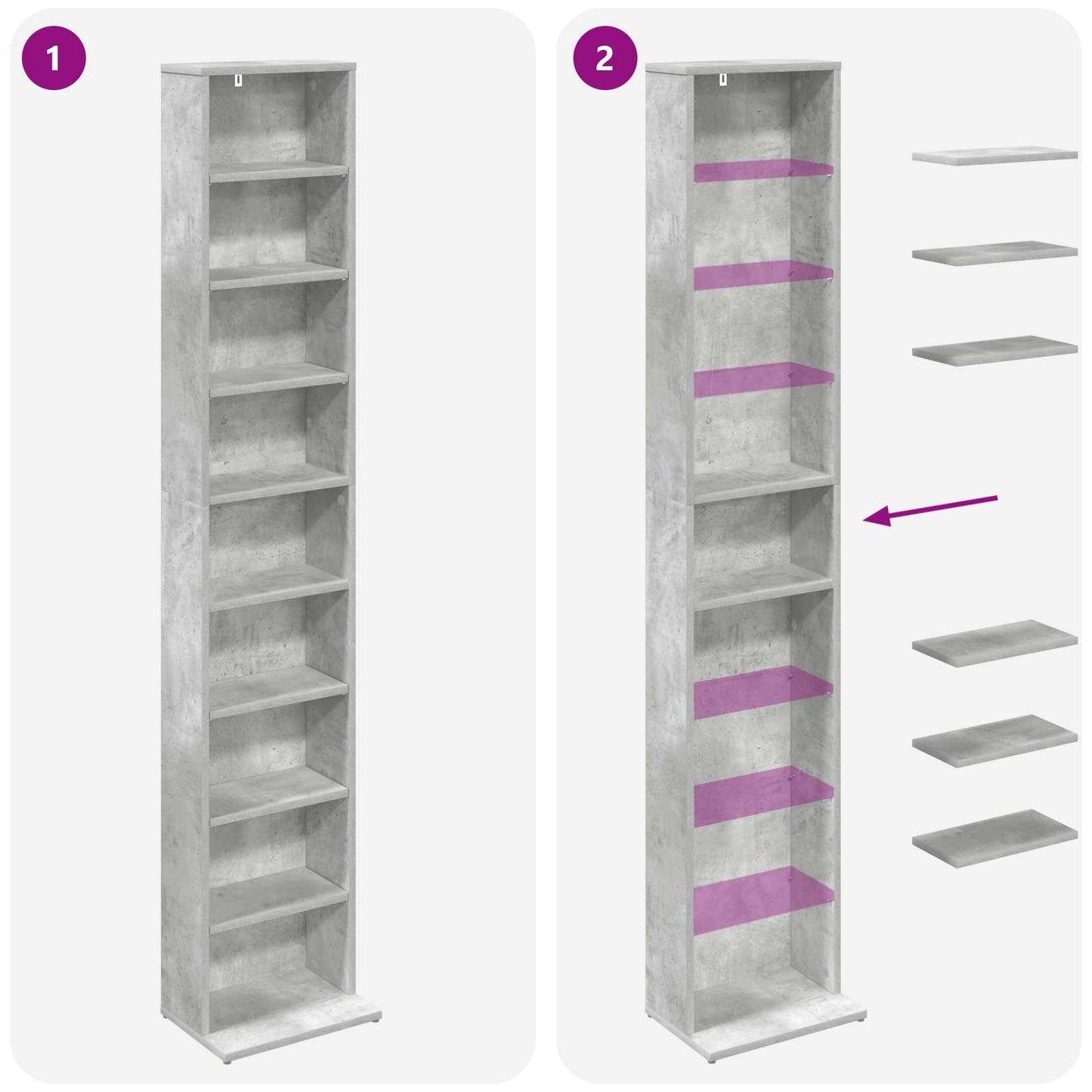 vidaXL CD Cabinet 2 pcs Concrete Grey 33 x 23.5 x 175 cm