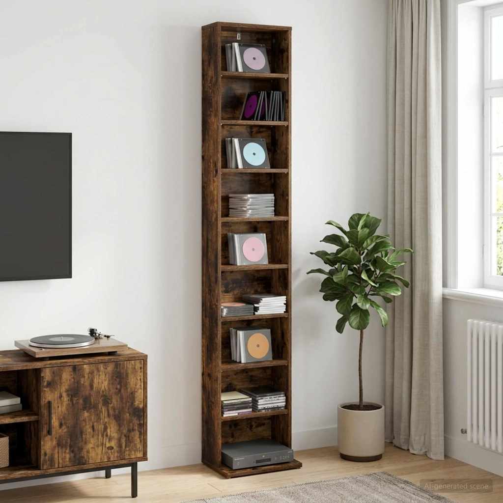 vidaXL CD Cabinet Smoked Oak 33 x 23.5 x 175 cm Engineered Wood