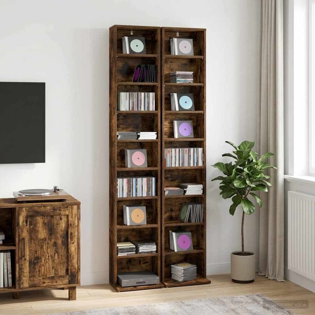 vidaXL CD Cabinet 2 pcs Smoked Oak 33 x 23.5 x 175 cm Engineered Wood