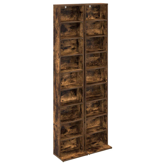 vidaXL CD Cabinet 2 pcs Smoked Oak 33 x 23.5 x 175 cm Engineered Wood