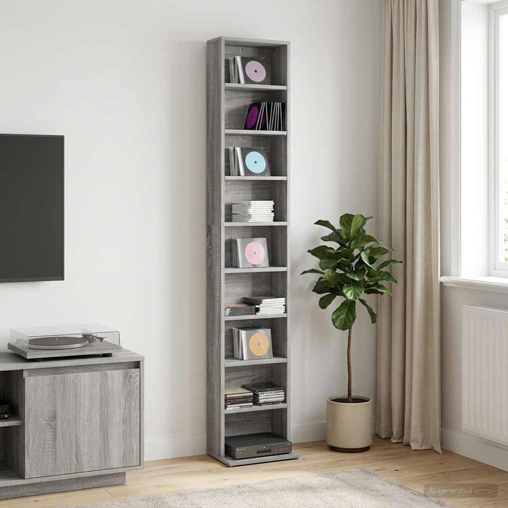 vidaXL CD Cabinet Grey Sonoma 33 x 23.5 x 175 cm Engineered Wood