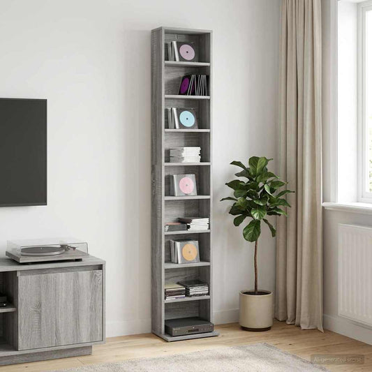 vidaXL CD Cabinet Grey Sonoma 33 x 23.5 x 175 cm Engineered Wood