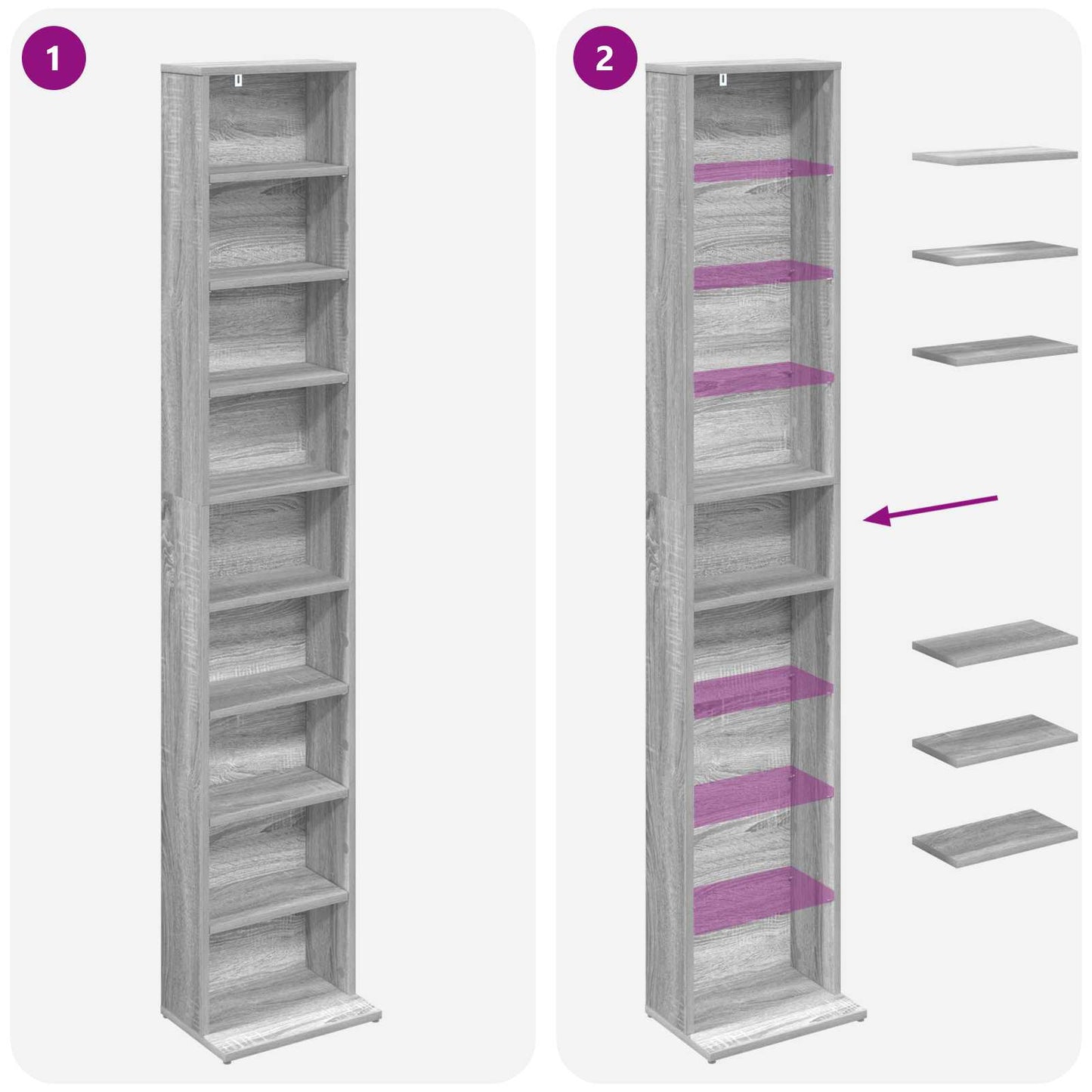vidaXL CD Cabinet Grey Sonoma 33 x 23.5 x 175 cm Engineered Wood