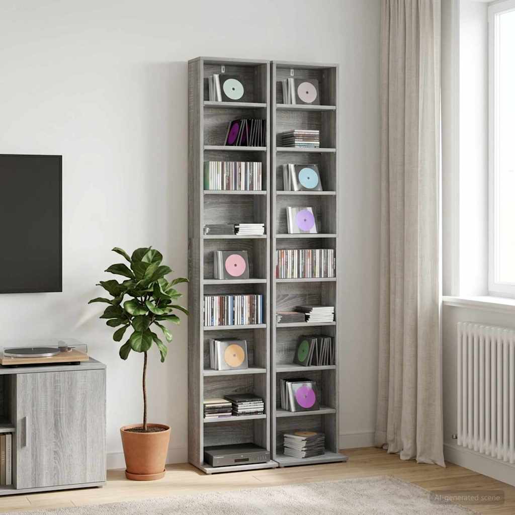 vidaXL CD Cabinet 2 pcs Grey Sonoma 33 x 23.5 x 175 cm Engineered Wood