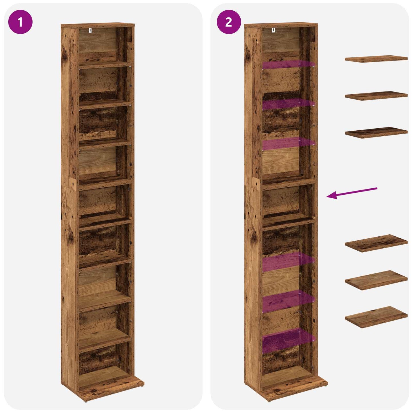 vidaXL CD Cabinet Old Wood 33 x 23.5 x 175 cm Engineered Wood