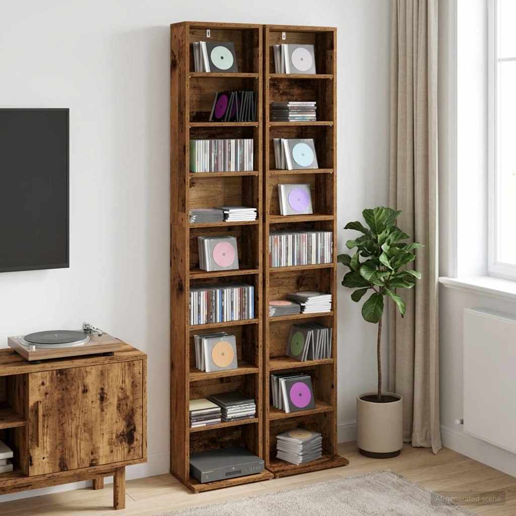 vidaXL CD Cabinet 2 pcs Old Wood 33 x 23.5 x 175 cm Engineered Wood