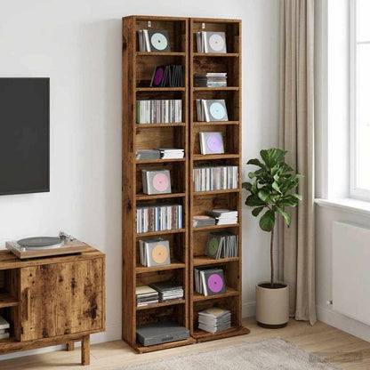 vidaXL CD Cabinet 2 pcs Old Wood 33 x 23.5 x 175 cm Engineered Wood