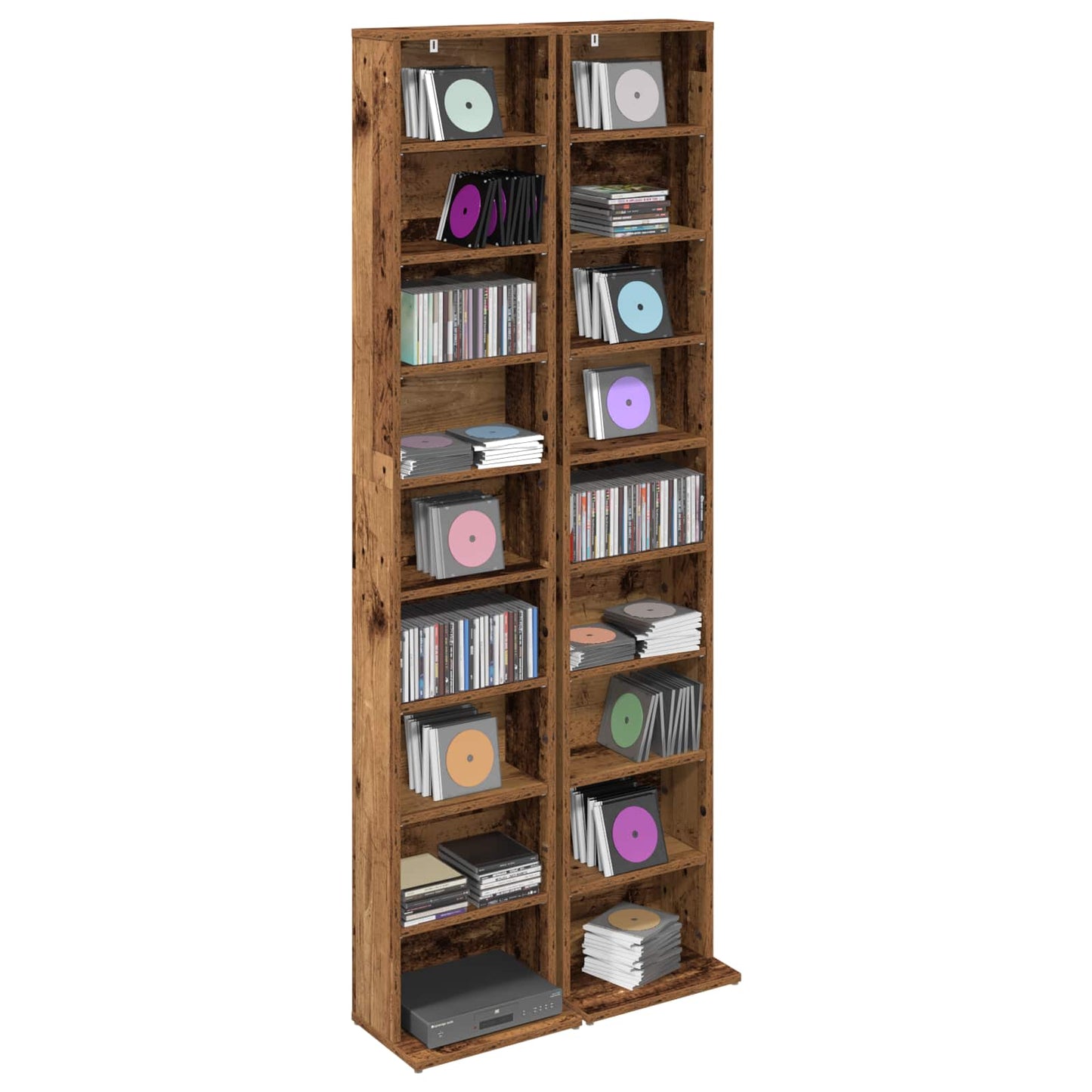 vidaXL CD Cabinet 2 pcs Old Wood 33 x 23.5 x 175 cm Engineered Wood