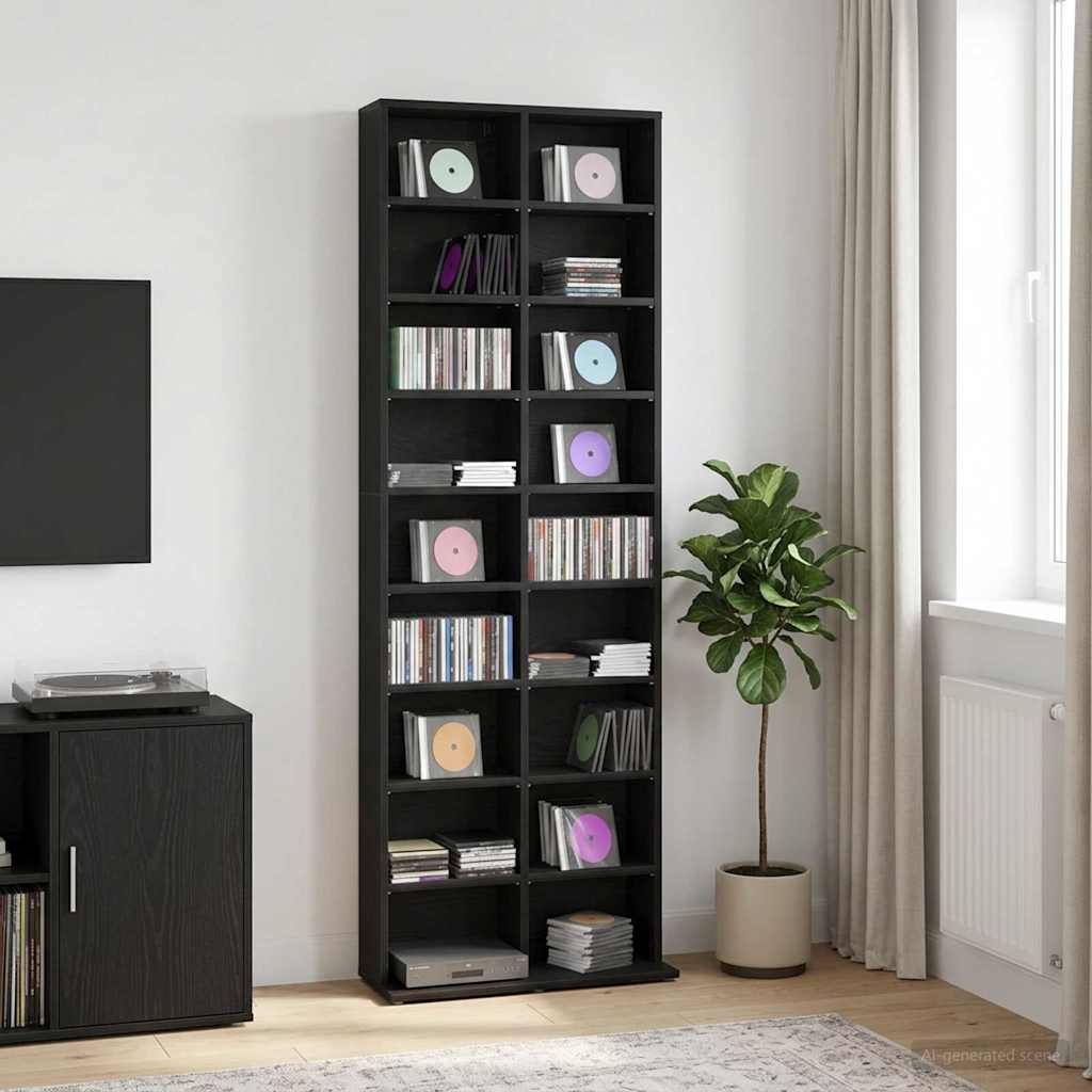 vidaXL CD Cabinet Black Oak 65 x 23.5 x 175 cm Engineered Wood