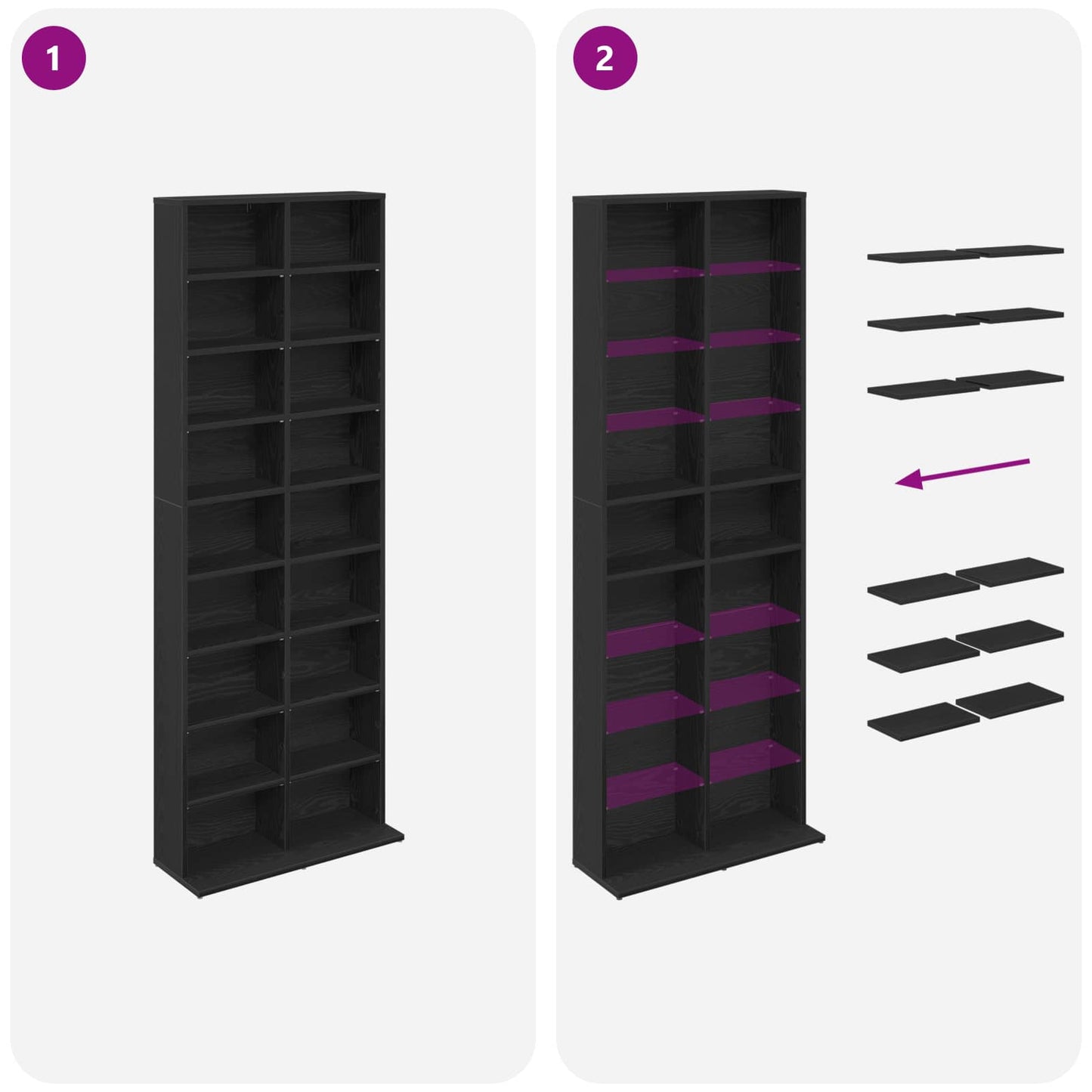 vidaXL CD Cabinet Black Oak 65 x 23.5 x 175 cm Engineered Wood