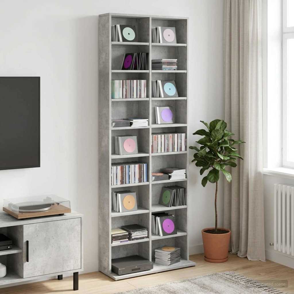 vidaXL CD Cabinet Concrete Grey 65 x 23.5 x 175 cm Engineered Wood