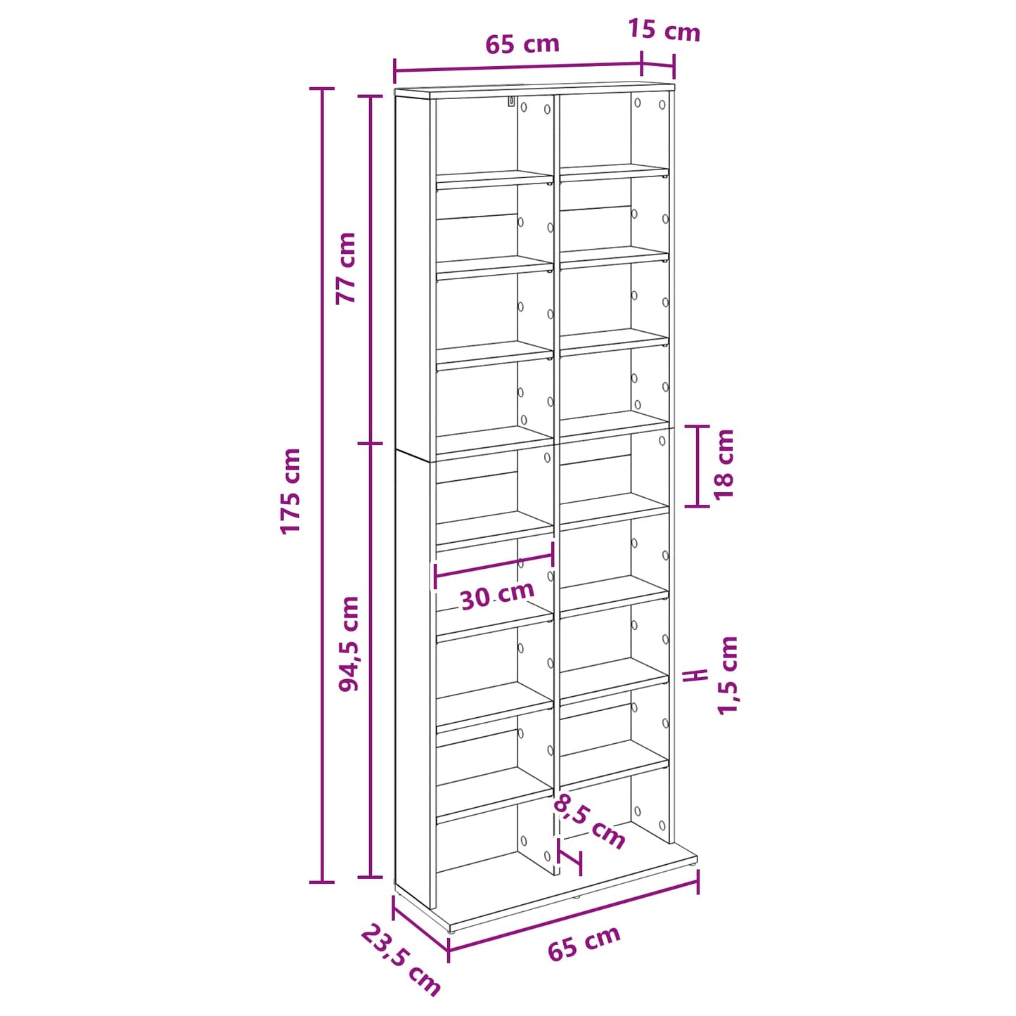 vidaXL CD Cabinet Smoked Oak 65 x 23.5 x 175 cm Engineered Wood