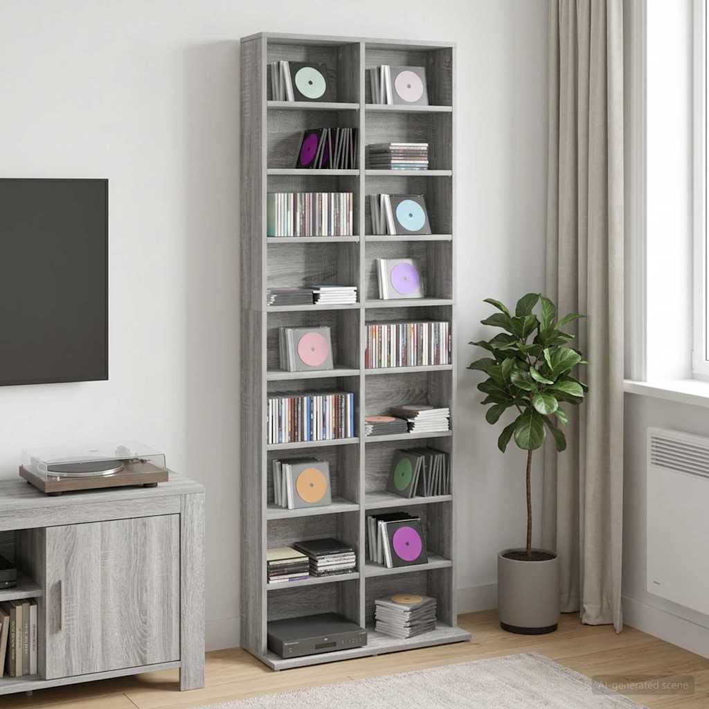 vidaXL CD Cabinet Grey Sonoma 65 x 23.5 x 175 cm Engineered Wood