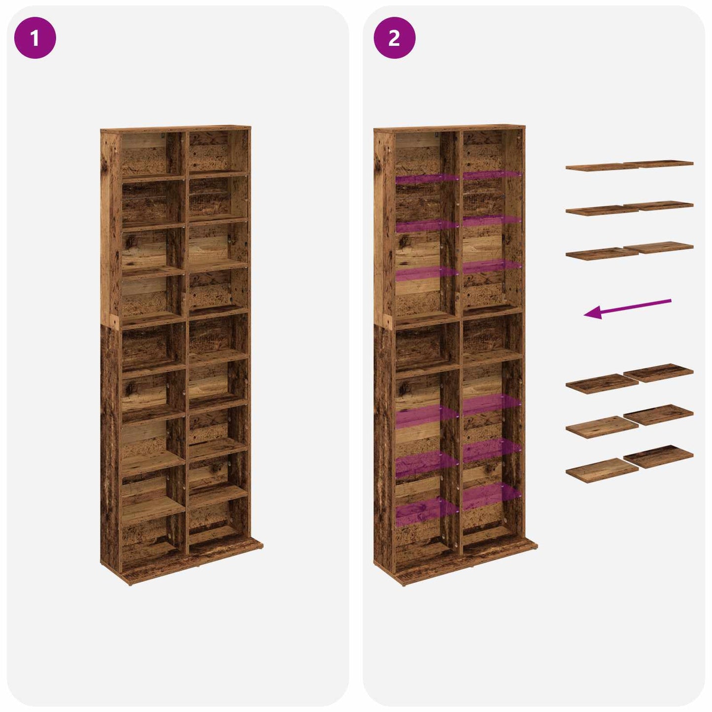 vidaXL CD Cabinet Old Wood 65 x 23.5 x 175 cm Engineered Wood