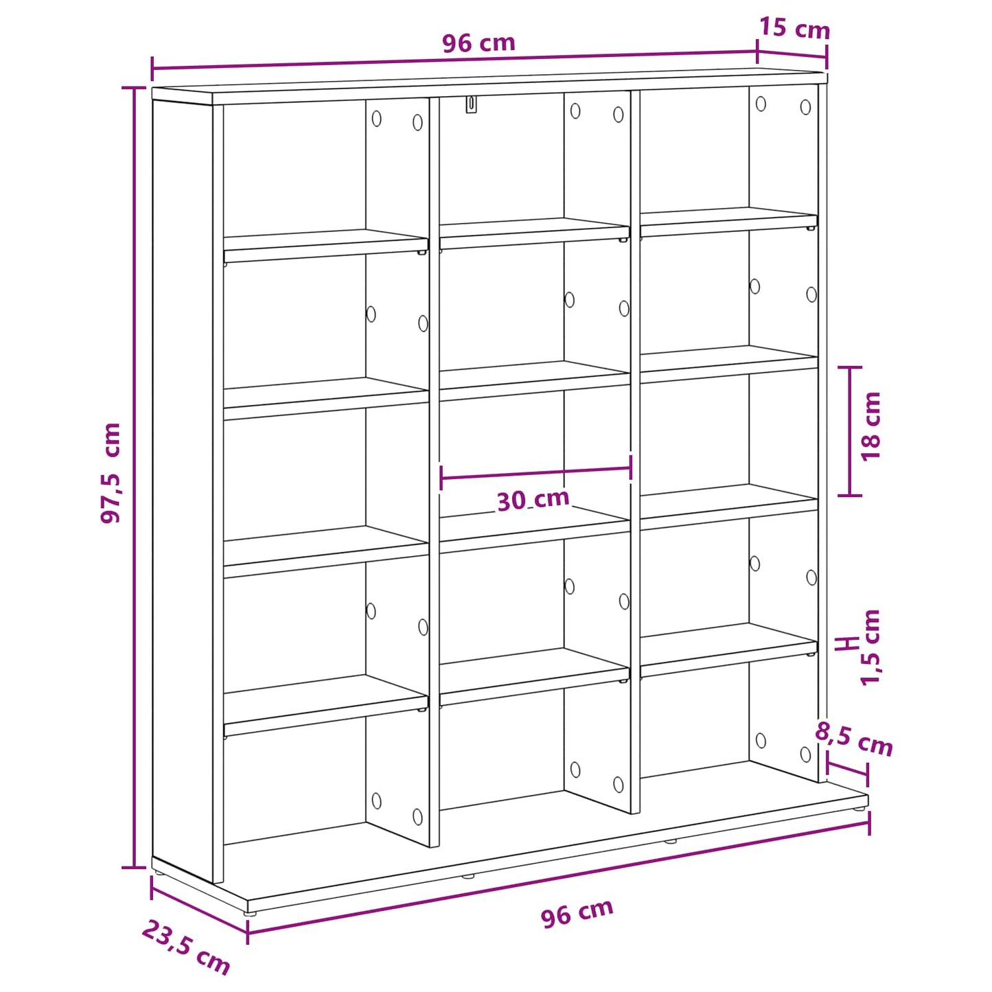 vidaXL CD Cabinet Smoked Oak 96 x 23.5 x 97.5 cm Engineered Wood