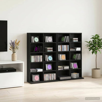 vidaXL CD Cabinet 2 pcs Black Oak 65 x 23.5 x 97.5 cm Engineered Wood