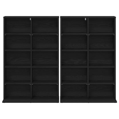 vidaXL CD Cabinet 2 pcs Black Oak 65 x 23.5 x 97.5 cm Engineered Wood