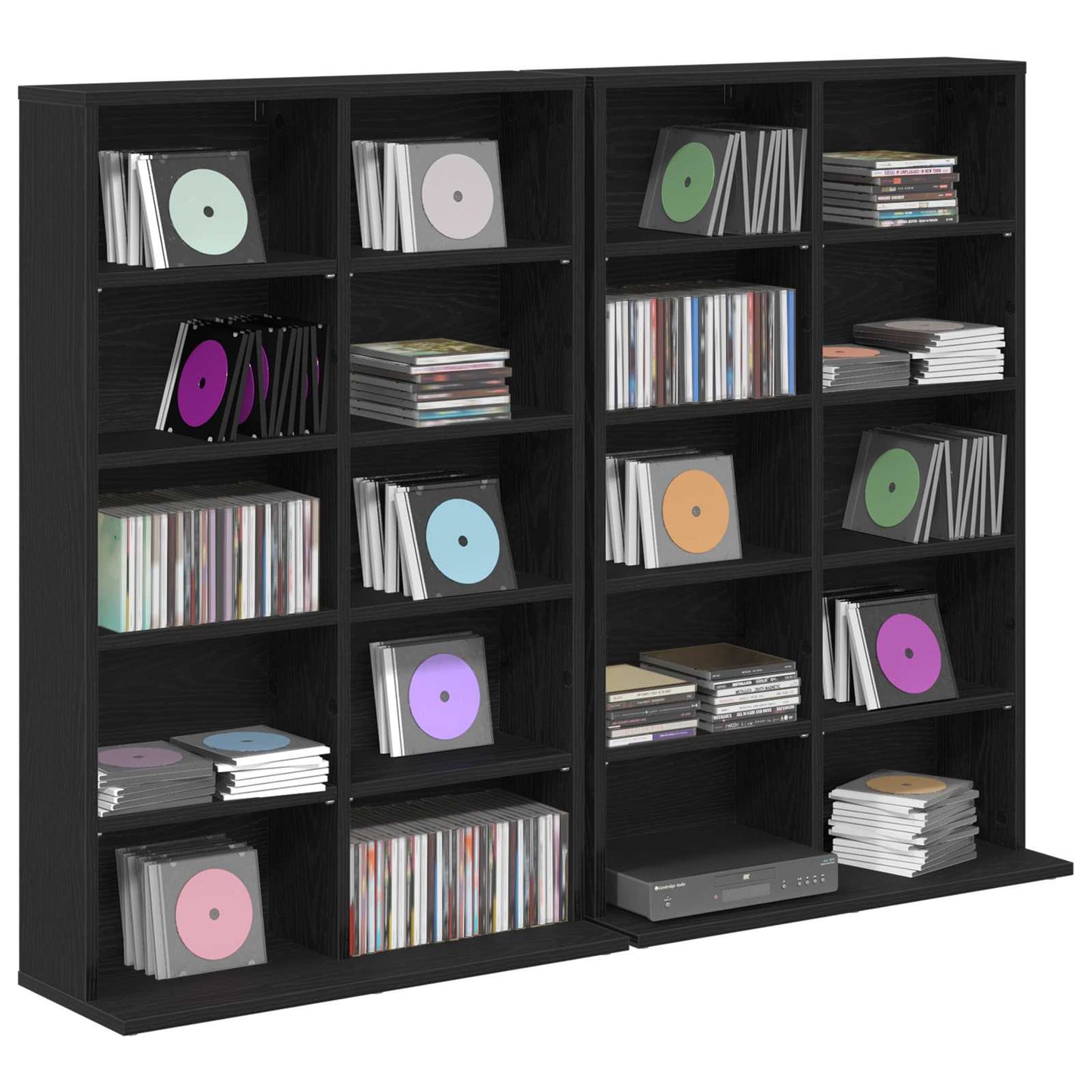 vidaXL CD Cabinet 2 pcs Black Oak 65 x 23.5 x 97.5 cm Engineered Wood