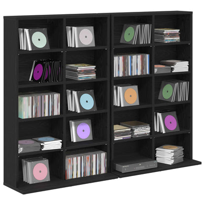 vidaXL CD Cabinet 2 pcs Black Oak 65 x 23.5 x 97.5 cm Engineered Wood