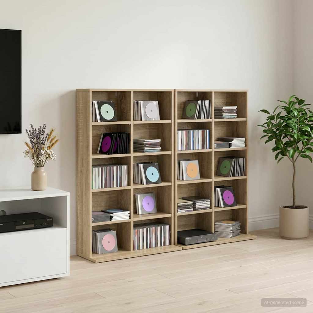vidaXL CD Cabinet 2 pcs Sonoma Oak 65 x 23.5 x 97.5 cm Engineered Wood