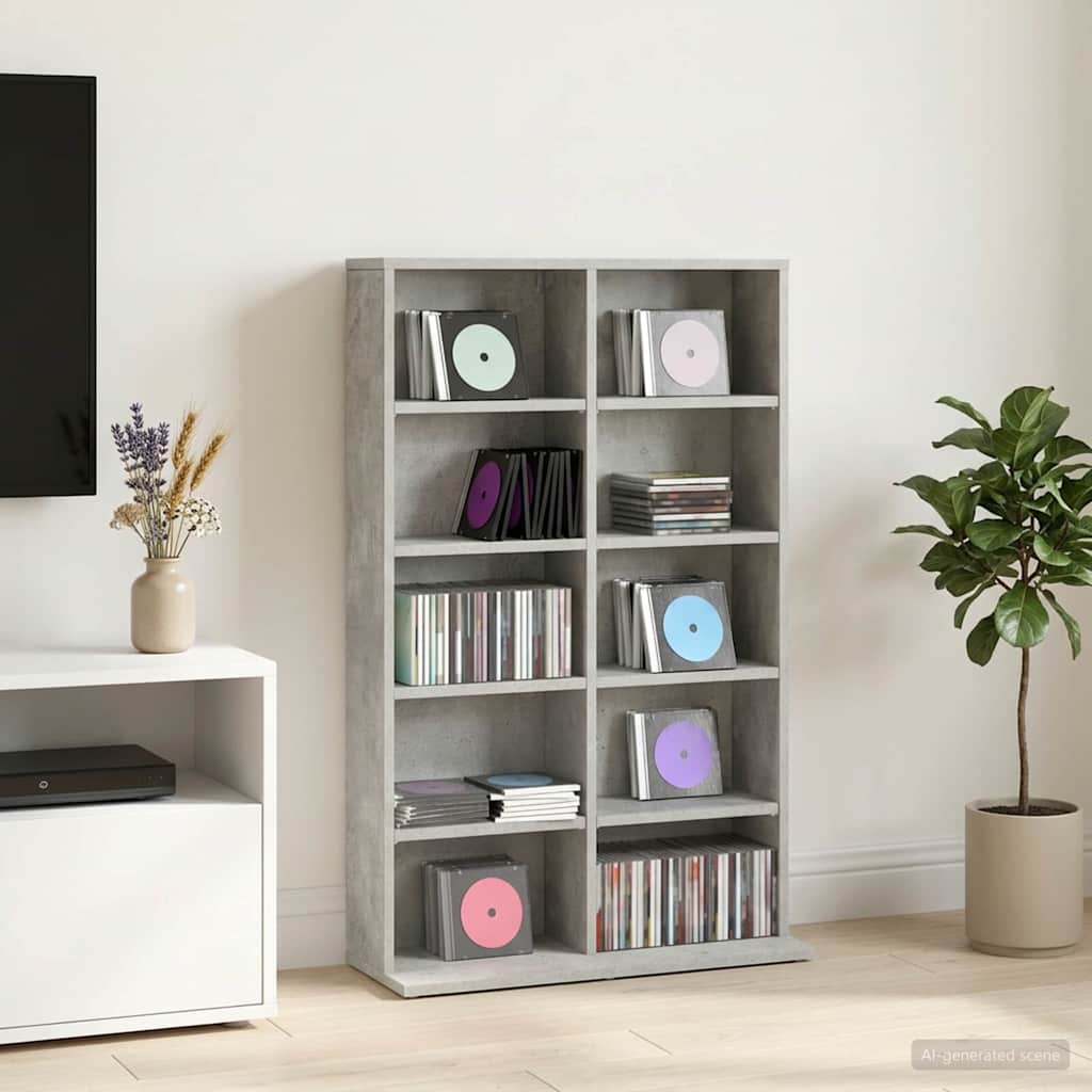 vidaXL CD Cabinet Concrete Grey 65 x 23.5 x 97.5 cm Engineered Wood