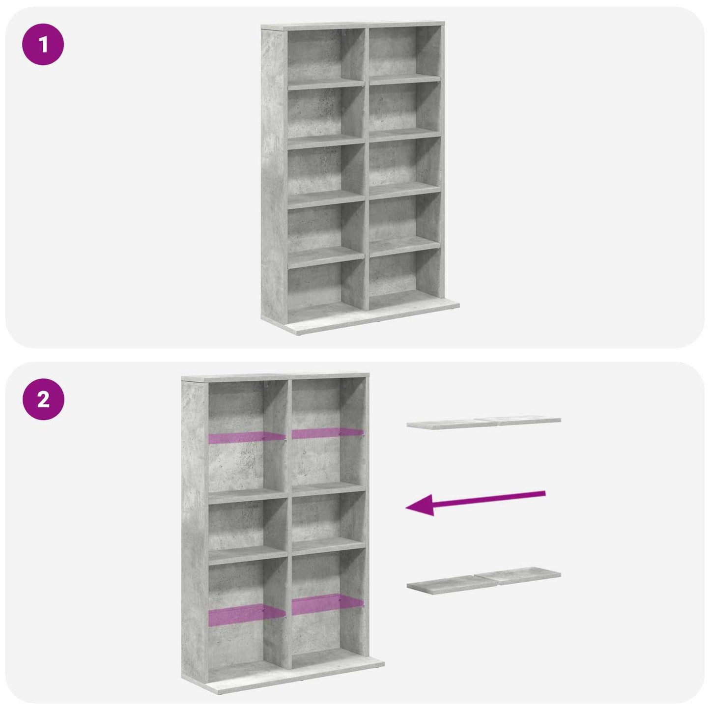 vidaXL CD Cabinet Concrete Grey 65 x 23.5 x 97.5 cm Engineered Wood