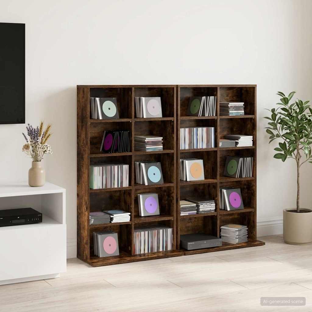 vidaXL CD Cabinet 2 pcs Smoked Oak 65 x 23.5 x 97.5 cm Engineered Wood